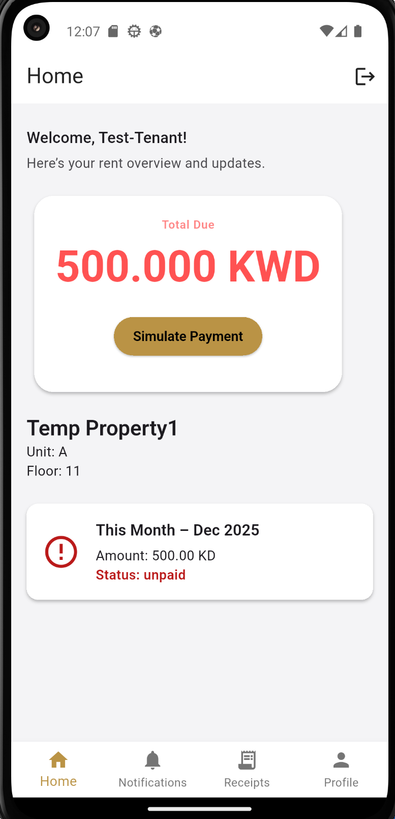 Beyond Rent tenant dashboard